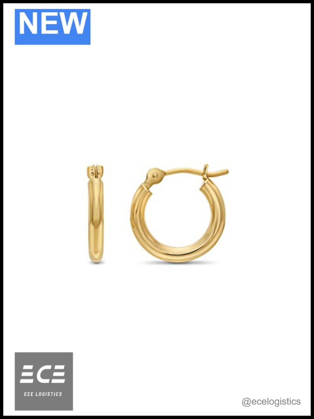 14k Yellow Gold Classic Shiny Polished Round Hoop Earrings 2mm Tube